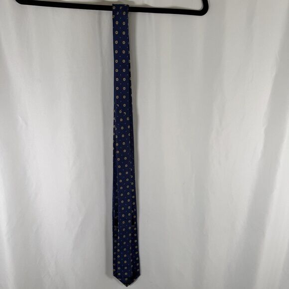 Jos A Bank Traveler Tie Men 60" Blue Sunflower 100% Silk Stain Resistant 3" Wide - Picture 5 of 5